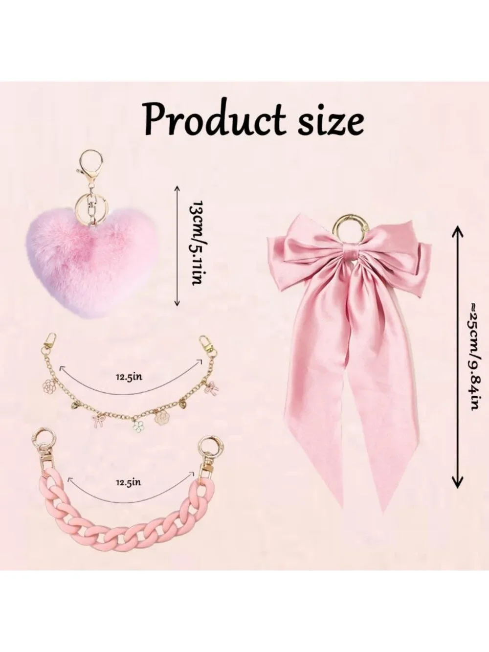 Satin Bow & Fluffy Ball Bag Charms for Tote Bags, Keychain Accessories for Women
